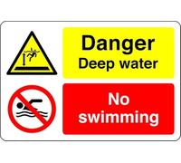Danger deep water no swimming - no swimming, no diving, deep water, slippery - 1.2mm Rigid plastic for indoor/outdoor usage (600mm x 400mm) Viewing Distance within 20m.