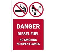 Danger, Diesel fuel, No smoking, No open flames, prohibition sign - Self adhesive sticker (300mm x 200mm)