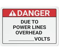 Danger Due To Overhead Power Lines Specify Volts Warning Metal Sign Tin Signs Aluminum Sign for Outdoors Use Yard Farm Fence Home Wall Decor 8x12 inch