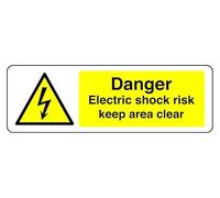 Danger Electric Shock Risk Keep Area Clear - safety sign - 1.2mm Rigid plastic for indoor/outdoor usage (300mm x 100mm) Viewing Distance within 5m.