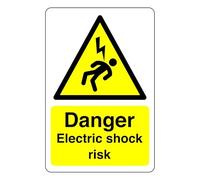 Danger electric shock risk sign - 1.2mm Rigid plastic for indoor/outdoor usage (300mm x 200mm) Viewing Distance within 7m.