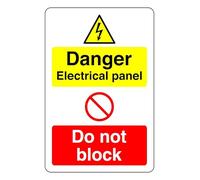 Danger Electrical Do Not Block - safety sign - High tack self-adhesive sticker (150mm x 100mm) Viewing Distance within 3m.