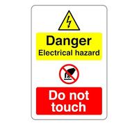 Danger Electrical Hazard Do Not Touch - safety sign - High tack self-adhesive sticker (150mm x 100mm) Viewing Distance within 3m.