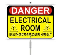 Danger Electrical Room Unauthorized Personnel Keep Out Signs Stop Do Not Enter Safety Warning 10" x 7" with 28" Long Metal Stake Stand Aluminum Outdoor Use Yard Business Home