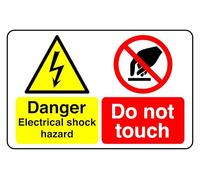 Danger Electrical Shock Hazard do not Touch - safety sign - High tack self-adhesive sticker (200mm x 150mm) Viewing Distance within 5m.