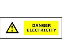 Danger Electricity | 15cm x 5cm | Yellow - Vinyl Sign for Electrical Safety, Industrial Sites, Construction Areas, and Workplace Compliance