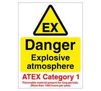 Danger explosive atmosphere (ATEX Category 1) sign 150mm x 200mm Self adhesive vinyl sticker Warns the public of dangerous flammable substances (5)