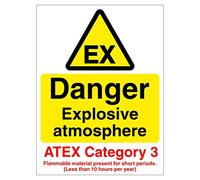 Danger explosive atmosphere (ATEX Category 3) sign 150mm x 200mm Self adhesive vinyl sticker Warns the public of dangerous flammable substances (1)