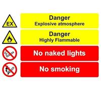 Danger explosive atmosphere Danger highly flammable no naked lights no smoking safety sign - 1mm flexible Plastic sign (400mm x 300mm)
