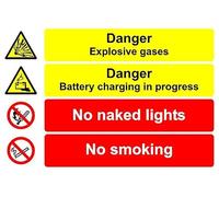 Danger explosive gases danger battery charging in progress no naked lights no smoking safety sign - 1mm flexible Plastic sign (400mm x 300mm)