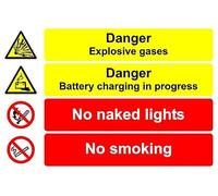 Danger explosive gases danger battery charging in progress no naked lights no smoking safety sign - Self adhesive sticker (200mm x 150mm)