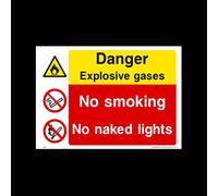 Danger Explosive Gases - No Smoking Plastic Sign with 4 Pre-Drilled Holes (MP37) - Danger, Caution, Flammable, Ear Protection, No Smoking, Harness, Men at work