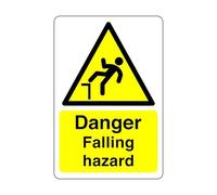 Danger falling hazard sign - 1.2mm Rigid plastic for indoor/outdoor usage (400mm x 300mm) Viewing Distance within 14m.