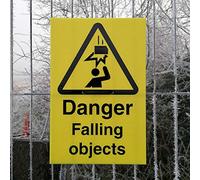 Danger Falling Objects - Warning Sign c/w drill holes and cable tie - 200mm x 300mm fluted plastic (corex) - Advising of potential dangers on construction sites