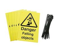 Danger Falling Objects Warning Signs, 20 x 30 cm, Yellow Corex Board, Pack of 6 with Cable Ties
