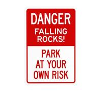 Danger Falling Rocks Park At Your Own Risk Metal Warning Signs, Cautions Security Tin Sign, Safety Posted Signs, Perfect for Street Business and Home Wall Decor 12x16 Inch
