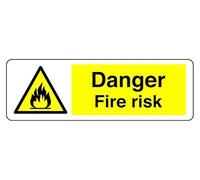Danger Fire Risk - safety sign - 1.2mm Rigid plastic for indoor/outdoor usage (150mm x 50mm) Viewing Distance within 3m.
