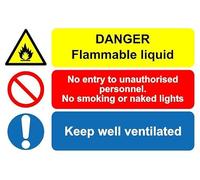 Danger flammable liquid no entry no smoking or naked flames keep well ventilated safety sign - Self adhesive sticker (200mm x 150mm)