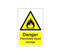 Danger Flammable liquid storage sign - High tack self-adhesive sticker (400mm x 300mm) Viewing Distance within 14m.