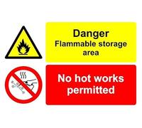 Danger flammable storage area no hot works permitted safety sign - 1mm flexible Plastic sign (600mm x 400mm)