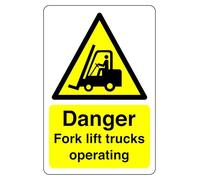 Danger Fork Lift Trucks operating Safety sign -1.2mm Rigid plastic 400mm x 300mm