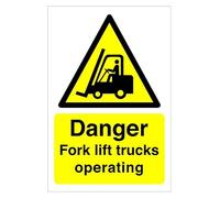 Danger Fork Lift Trucks operating Safety sign - High tack sticker 150mm x 100mm