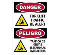 Danger, Forklift traffic, be alert, english & spanish safety sign - 1mm flexible Plastic sign (300mm x 200mm)