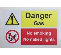 Danger gas no smoking no naked lights Safety sign - 1.2mm Rigid plastic 300mm x 200mm