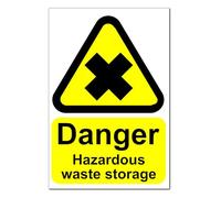 Danger Hazardous Waste Storage Warning Stickers x2 - Peel and Stick 200mm x 300mm Safety Sign for Workplace, Warehouse, and Industrial Area Use