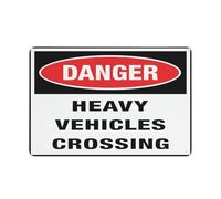 Danger - Heavy Vehicles Crossing Sign 12 X 8 Inches Aluminum Metal Warning Signage With Symbol For Indoor Outdoor Use