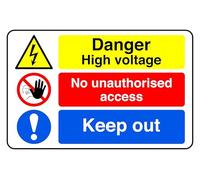 Danger High Voltage Access keep Out - safety sign - 1.2mm Rigid plastic for indoor/outdoor usage (400mm x 300mm) Viewing Distance within 14m.