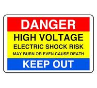 Danger High Voltage Electric Shock Risk keep Out - safety sign - 1.2mm Rigid plastic for indoor/outdoor usage (300mm x 200mm) Viewing Distance within 7m.