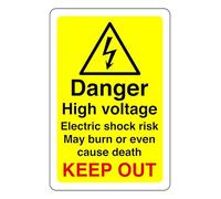 Danger High Voltage Electric Shock Risk May Burn - safety sign - 1.2mm Rigid plastic for indoor/outdoor usage (150mm x 100mm) Viewing Distance within 3m.