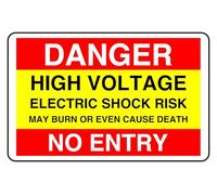 Danger High Voltage Electric Shock Risk No Entry - safety sign - 1.2mm Rigid plastic for indoor/outdoor usage (300mm x 200mm) Viewing Distance within 7m.