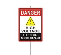 Danger High Voltage Electrical Shock Hazard Sign Keep Out Warning 14" x 10" With 35" Long Metal Stake With Stand Aluminum Outdoor Use Yard Business