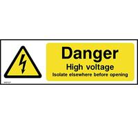 Danger High Voltage - Isolate Elsewhere Before Opening Sign - 150mm x 50mm - Self Adhesive Sticker (WEH27)