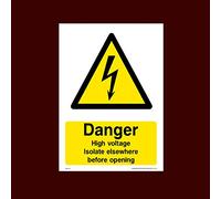 Danger High Voltage isolate elsewhere Plastic Sign (WEH59) - Electric Hazard, Voltage, Danger of Death, Cables, Wires, Electric Fence