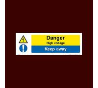 Danger High Voltage - Keep Away Plastic Sign with 4 Pre-Drilled Holes (WEH32) - Electric Hazard, Voltage, Danger of Death, Cables, Wires, Electric Fence