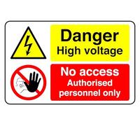 Danger High Voltage No Access Authorised Personnel Only - safety sign - 1.2mm Rigid plastic for indoor/outdoor usage (400mm x 300mm) Viewing Distance within 14m.