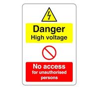 Danger High Voltage No Access For Unauthorised Persons - safety sign- 3mm Aluminum Dibond for indoor/outdoor usage (300mm x 200mm) 7m Viewing Distance.