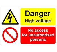Danger High Voltage No Access For Unauthorised Persons safety sign - Self adhesive sticker 200mm x 150mm Case (Pack of 20)