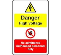 Danger High Voltage No Admittance Safety Sign - 1.2mm Rigid Plastic 300mm x 200mm Case (Pack of 5)