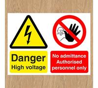 Danger high Voltage - No Admittance Sign 200mm x 150mm Self Adhesive Sticker Warns of Potential Electrical Hazards (5)
