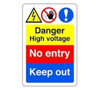 Danger High Voltage No Entry Keep Out - safety sign - 1.2mm Rigid plastic for indoor/outdoor usage (600mm x 400mm) Viewing Distance within 20m.