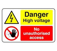 Danger High Voltage no unauthorised access - safety sign- 3mm Aluminum Dibond for indoor/outdoor usage (300mm x 200mm) 7m Viewing Distance.