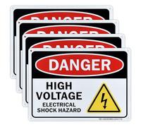 Danger High Voltage Sign- 4 Pack, Electrical Shock Hazard Sign- 10x7 Inches Aluminum Warning Sign for Indoor or Outdoor Use- Reflective UV Protected and Weatherproof