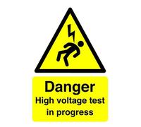 Danger high voltage test sign - 1.2mm Rigid plastic for indoor/outdoor usage (150mm x 100mm) Viewing Distance within 3m.