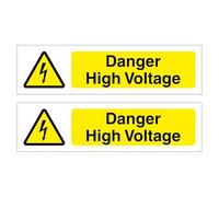 Danger High Voltage Warning Signs, Self-Adhesive Vinyl Stickers, 15cm x 4cm, Pack of 2