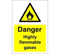 Danger highly flammable gases Safety sign - 1.2mm Rigid plastic 400mm x 300mm