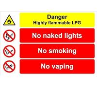 Danger, highly flammable LPG, no naked lights, no smoking, no vaping - 1mm flexible Plastic sign (300mm x 200mm)